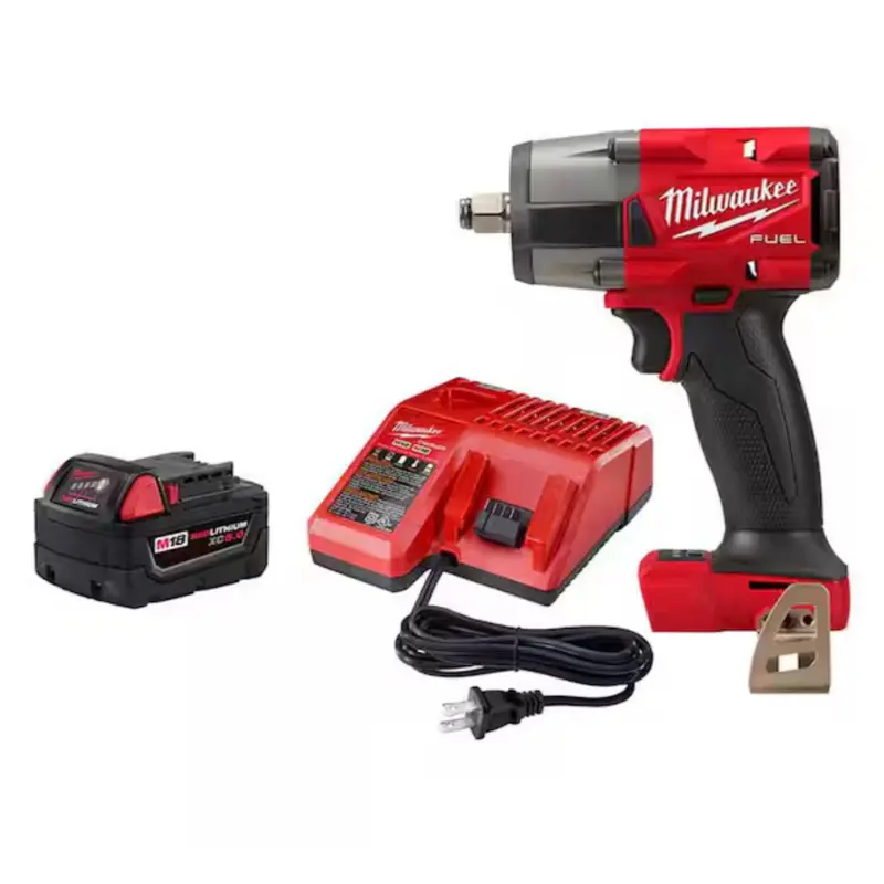 Milwaukee M18 FUEL GEN-2 18V Lithium-Ion Brushless Cordless Mid Torque 1/2 in. Impact Wrench F Ring w/5.0Ah Starter Kit