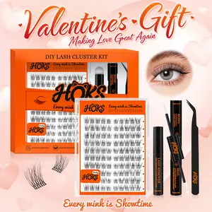 HOKS Sunday 3D Lash Clusters Kit with Long-lasting Lash Bond and Seal,Tweezers and Remover  for DIY Eyelash at Home for Natural Makeup Girl Gifts