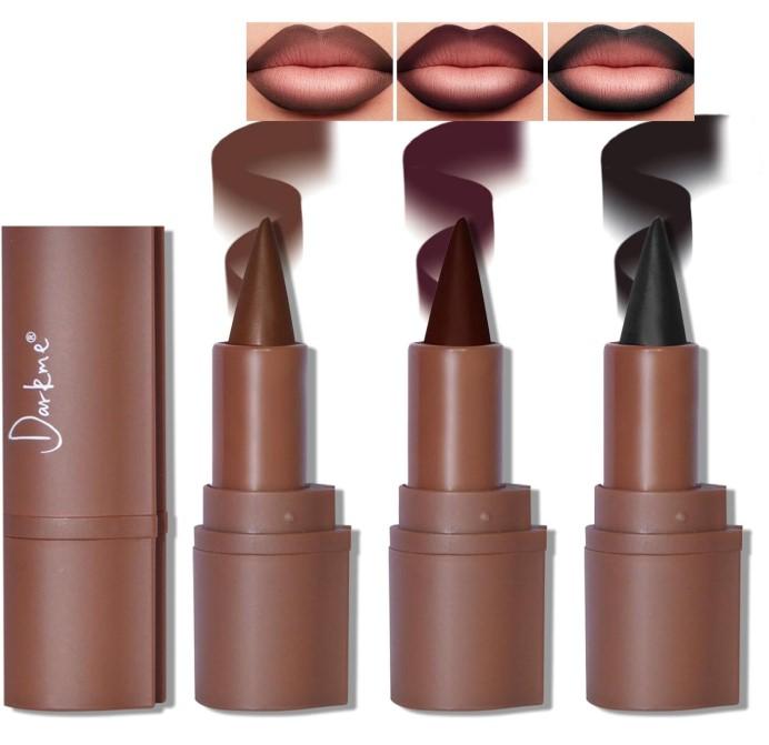 3 Colors 2 in 1 Gothic Lip Liner Set, Matte Dark Brown Red Black Lip Liner Plumping Smooth Creamy Lip Pencil, High Pigmented Long lasting Lip Stain Lipstick Goth Halloween Makeup, 06+07+08