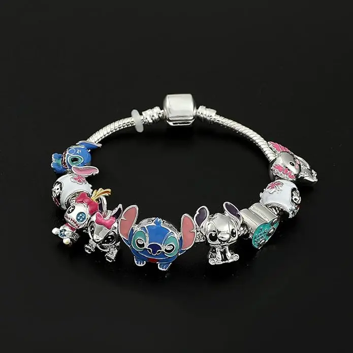 Cute Stitch Beaded Bracelet,  Kawaii Stitch Charm Snake Chain Bracelet for Women