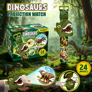 Kids Dinosaur Projection Watch Toy with 24 Dinosaur Patterns, Flip Projector Flashlight Watch, Adjustable Clarity Projection Watch, Educational Learning Toy, Birthday Gift for Boys Girls Toddlers