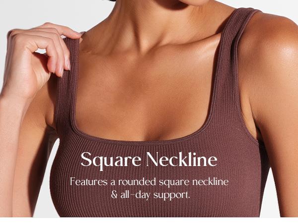 ODODOS 3-Pack Seamless Square Neck Crop Tank for Women Ribbed Knit Soft Low Back Cropped Tops