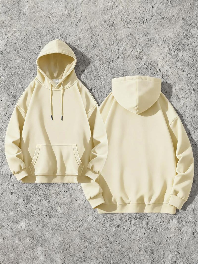 Men’s Solid Color Cotton Hoodie, Loose Fit Pullover Sweatshirt for Fall and Winter, Casual Versatile Menswear Top for Outdoor Activities, Daily Commute, Street Style and Comfortable Everyday Wear Operator