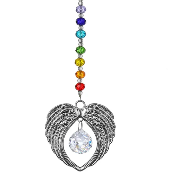 Crystal Angel Wing Pendant with Crystal Ball Hangings Suncatcher for Home Window Decor