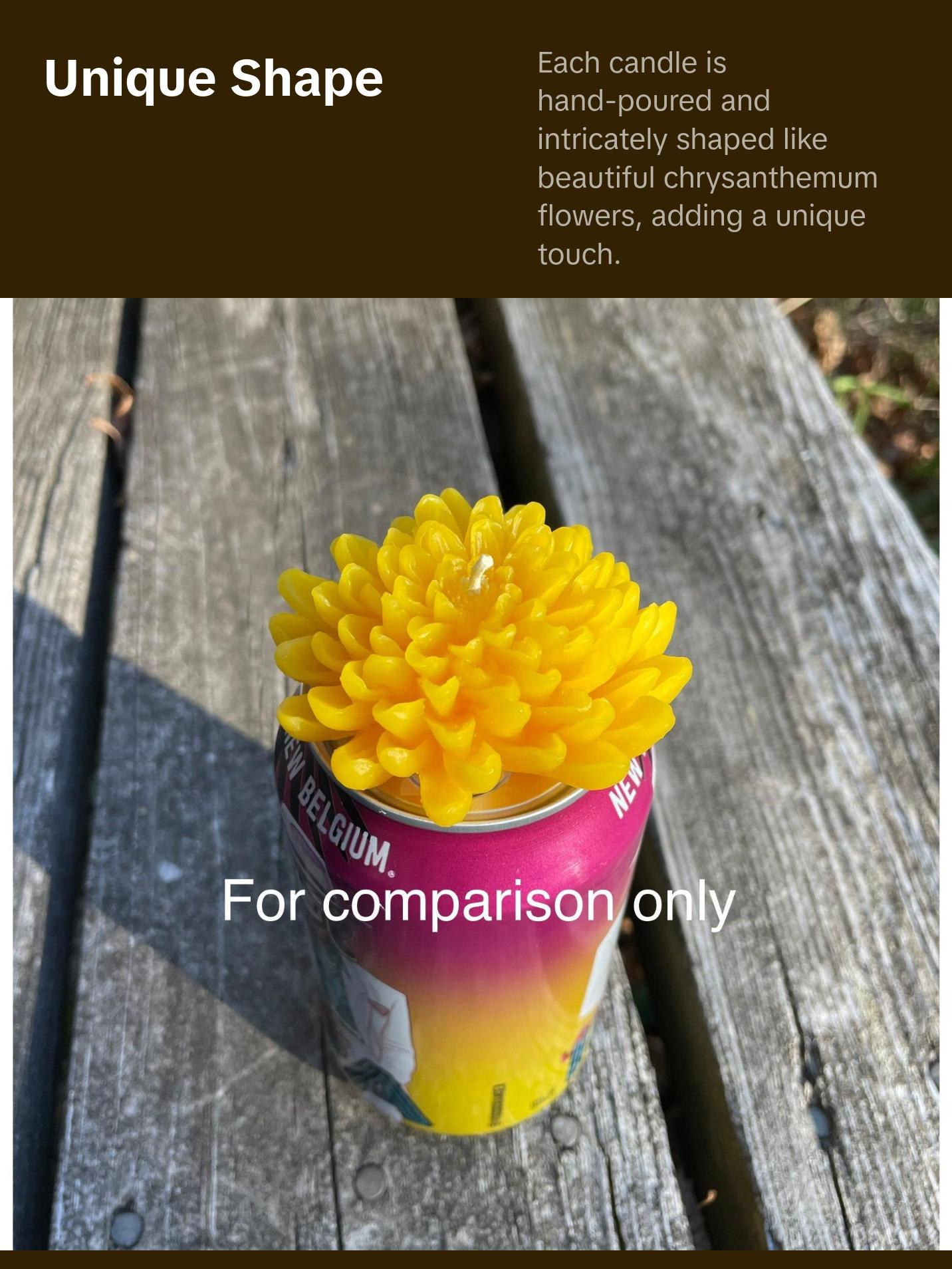 Set of 2 chrysanthemum candles - 100% pure beeswax - 2.5”