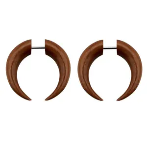 Organic Sawo Wood Fake Pincher Taper Plugs - Stainless Steel