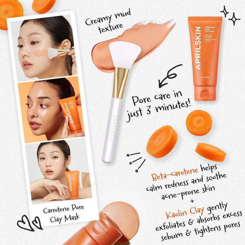 [APRILSKIN Official] Carrotene Pore Clay Mask | 3-Min Quick Dry | Cares for Pores, Blackheads & Sebum | Korean Skincare | Glass Glow Cleansing Gentle