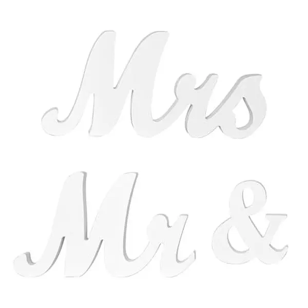GARVEE White Mr & Mrs Wooden Letter Set with Box - Rustic Indoor Decor Sign with Photo Display for Wedding Head Table, Anniversary Party Ornament