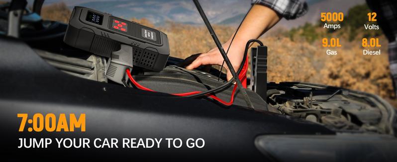HPBS Portable Power Bank Car Jump Starter With Air Compressor 24000mAh 6000A 150PSI Fast Inflation 12V Battery Booster for 10.0L Gas 8.0L Diesel Engines