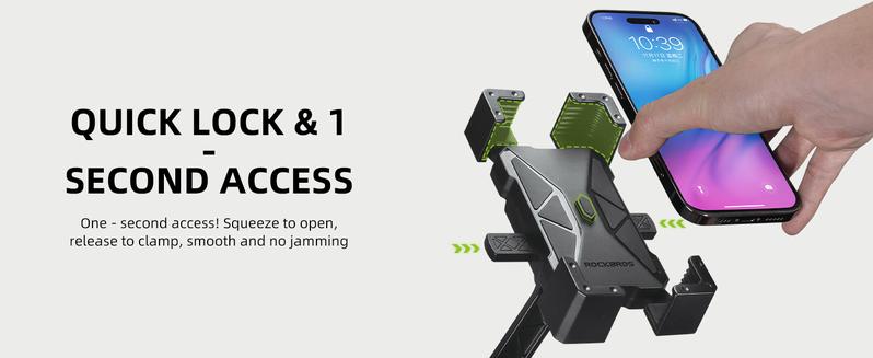 ROCKBROS Bike Phone Holder, Motorcycle Phone Mount, Anti-Shake Cell Phone Holder, 360° Adjustable for iPhone 16, 15 Pro Max/Plus, S9, S10 and More 4.7" to 7" Smartphones