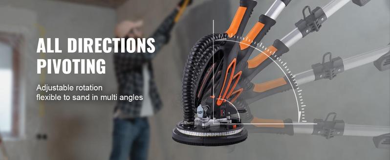 VEVOR Drywall Sander (Dust Bag not Included, Compatilble /w Vacuum Cleaner), 800W Brushless Motor Electric Sander, Variable Speed 1000-2300 RPM Wall Sander, Foldable Ceiling Sander with Double-Deck