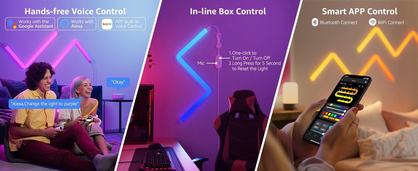 Lepro WL1 AI Smart RGB Wall Lights for Christmas Decorations, LLM AI Generated Lighting with LightBeats Music Sync, Voice Control Via App, Wi-Fi & Bluetooth LED Light Bars, 8 Pcs with 4 Corners