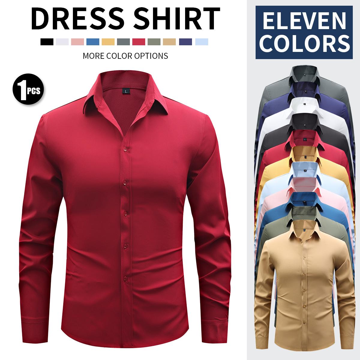 New Men's Business Lightweight Long Sleeve Shirt Stretch Wrinkle-Free Ice Silk Cool Dress Shirt