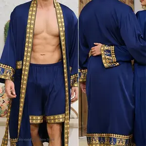 Spring New Men Robe Kimono Bathrobe Gown Baroque Style Silk Satin Sleepwear Home Clothes Loose Casual Loungewear Nightwear Fathersdaygift Menswear Embroidered Fabrics Traditional Belt Classic Flannel Matching Soft Pockets Long Sleeve Suit Straight