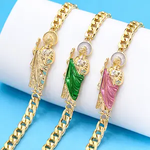 Pulsera San Judas Tadeo 14K Oro Laminado – Esclava Gold Plated Bracelet 9"/23cm, Catholic Religious Jewelry for Men & Women