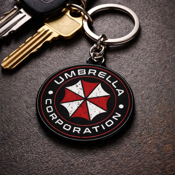 Resident Evil Umbrella Corporation Keychain, Biohazard Umbrella Logo Keyring, Gamer Merchandise Gift