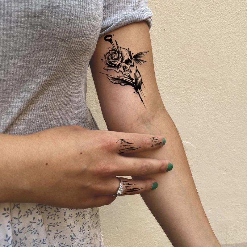 34 Sheets Waterproof Temporary Tattoos Stickers,Long Lasting Forearm Designs Animals & Flower,Wolf, Tiger,Lion,Owl,SkeletonSkull,Etc