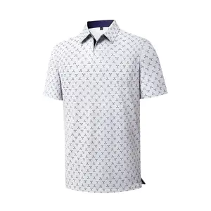 Alimens&Gentle Men's Printed Collar Short Sleeve All Over Print Polo Shirt, Moisture-Wicking, Lightweight, Stretchy, Regular Fit, Versatile for Daily or Business Casual