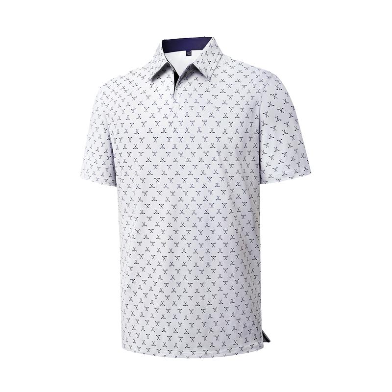 Alimens&Gentle Men's Printed Collar Short Sleeve All Over Print Polo Shirt, Moisture-Wicking, Lightweight, Stretchy, Regular Fit, Versatile for Daily or Business Casual