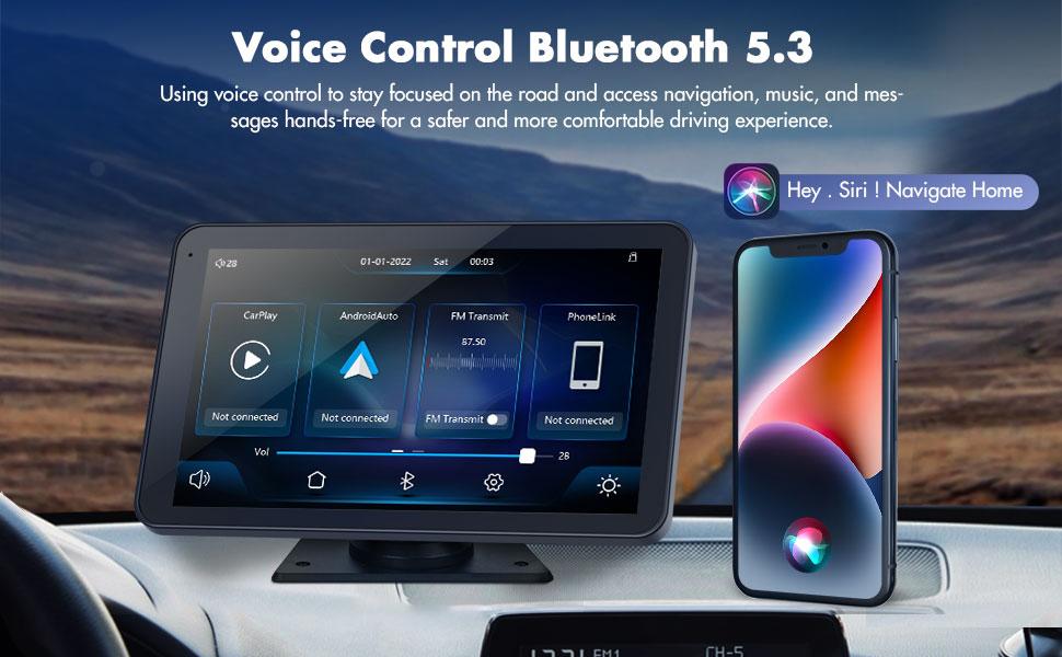 【HiEHA】2026 Newest Portable Carplay Screen for Car, 7 Inch IPS Touchscreen Car Stereo Support Wireless Carplay & Android Auto, Mirror Link, GPS Navigation, Bluetooth 5.2, Backup Camera, AUX,FM Transmitter