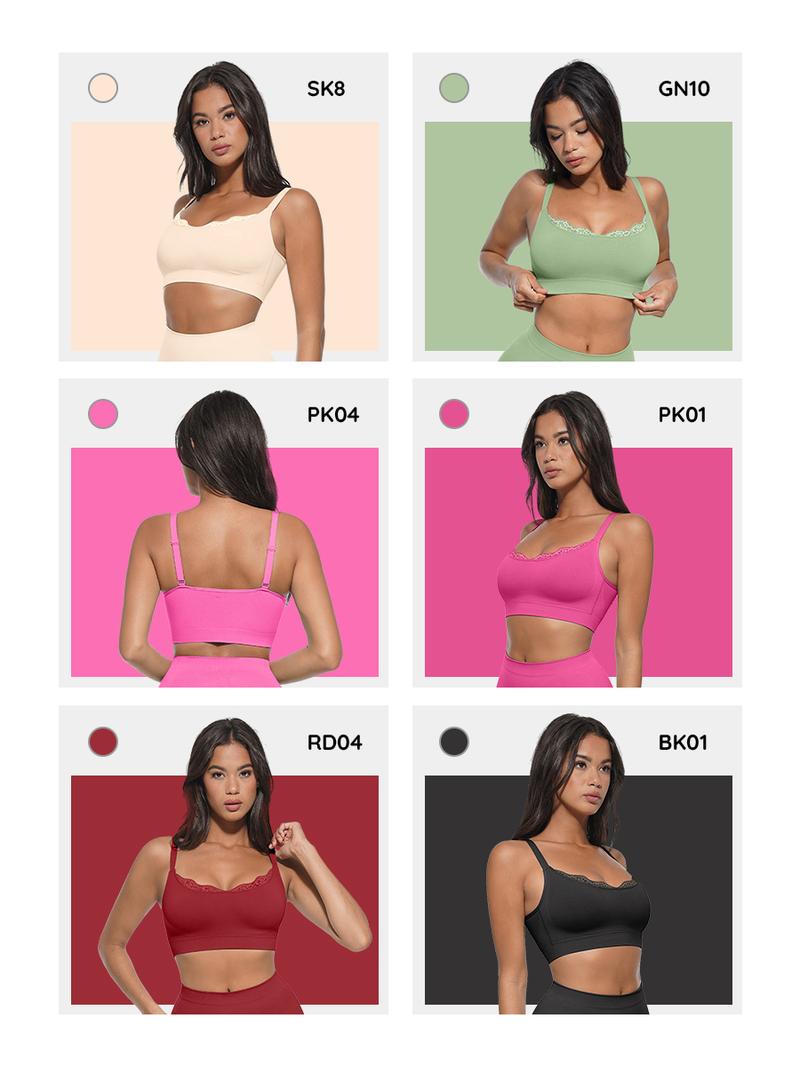 FeelinGirl Lace Trim U-Plunge Bralette Wireless Seamless Sophistication Sizes to 44DD