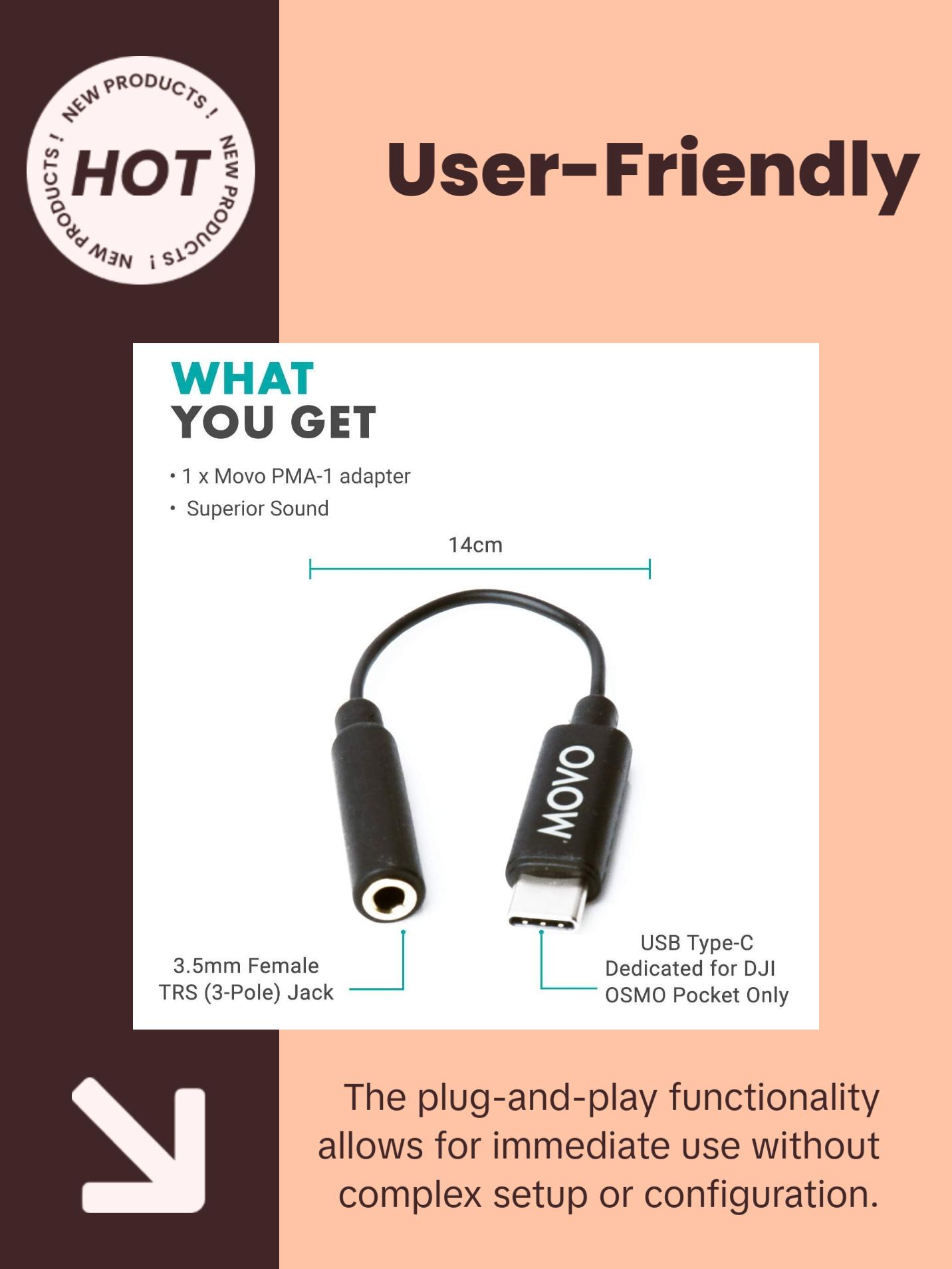 Movo | PMA-1 | Microphone Adapter for DJI OSMO Pocket