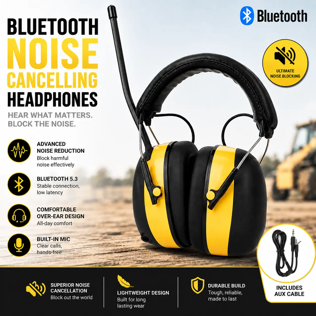 Wireless Hearing Protector with 28dB NRR and Bluetooth 54 for Work and DIY Use Features and 60Hour Battery Life Ideal for Lawn Mowing Carpentry and Construction Sites