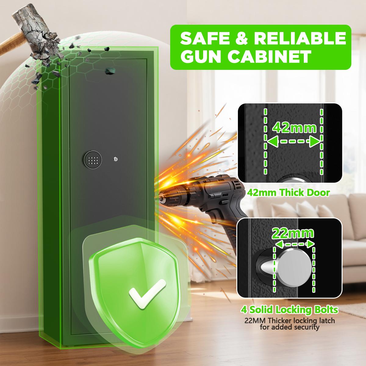 ACTIGER Large Long Gun Safe Cabinet Easy Assembly for Rifles and Pistols with Quick Access Digital Keypad Removable Shelves Anti-Theft Design for Home Security Storage Thick Steel