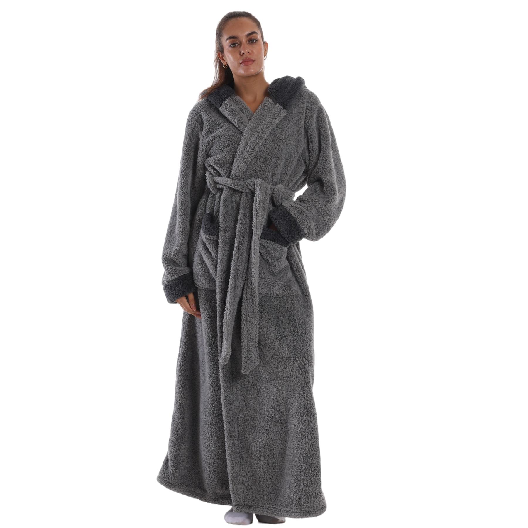 Msrlassn 1Pcs Cozy Soft Bathrobe Flannel Lined Hooded Robe for Women , Thickened Long Sleeve Pyjamas Cute Print Home Loungewear Sleepwear Gowns