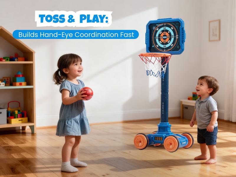 Joycat Sport Toys, 2-in-1 Shooting & Basketball Toy for Kids, Adjustable Height Auto-Moving Shooting Target with Music, Outdoor Indoor Game Compatible with Nerf Gun for Kids, Birthday Chrisrmas Gifts for Boys