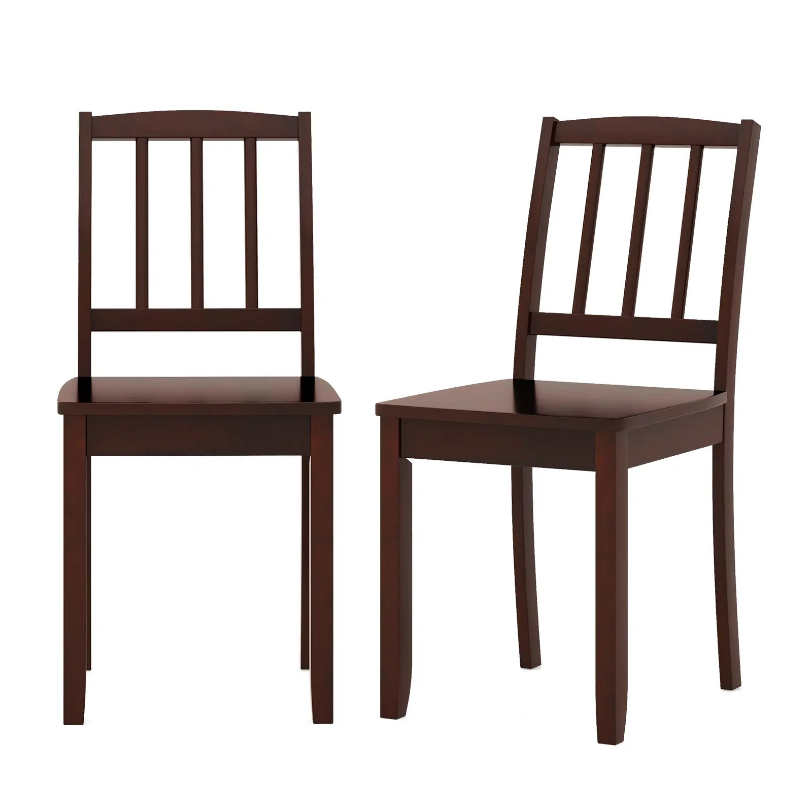 COSTWAY - Wood Dining Chair Set of 2 with Rubber Wood Legs-Brown