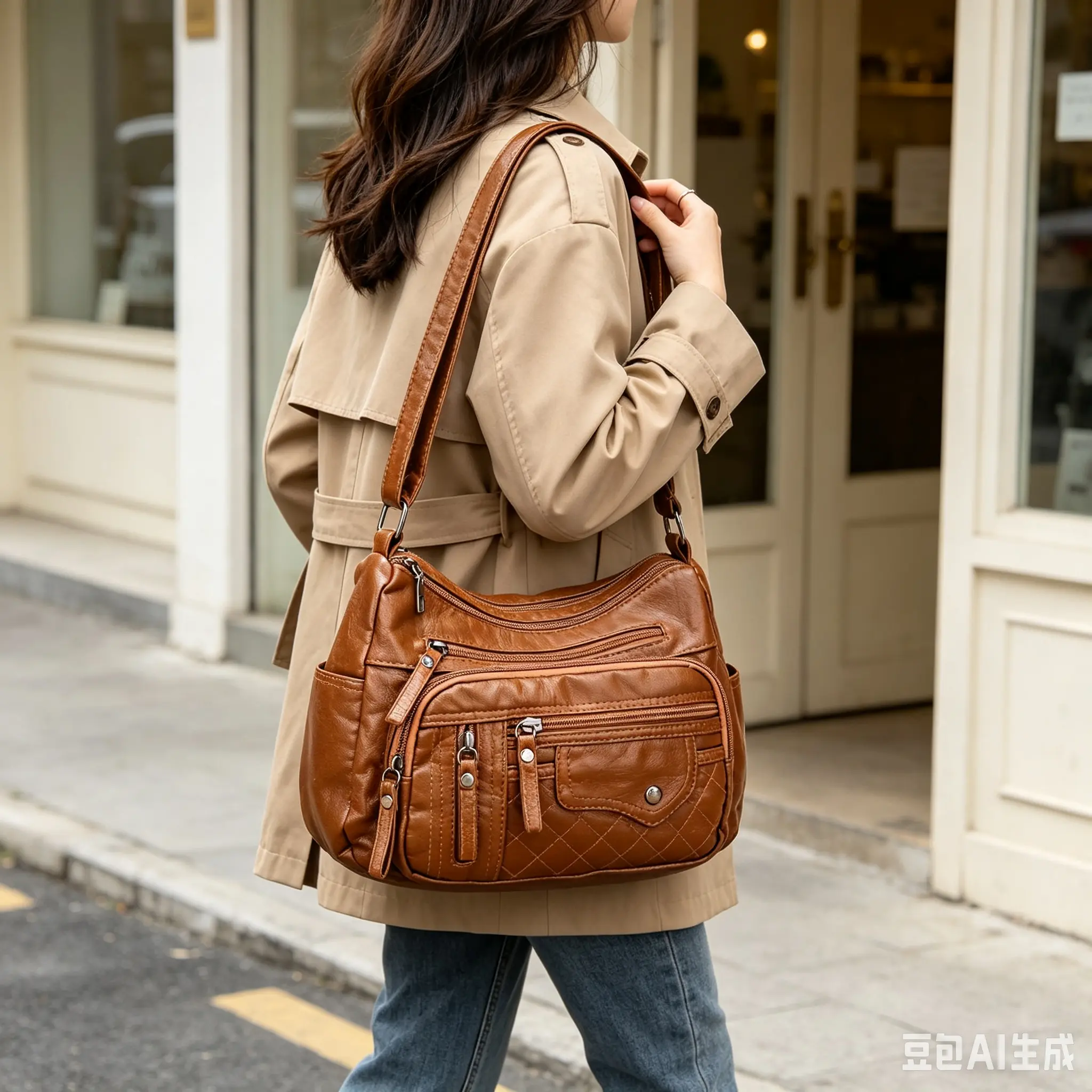 Women's 1PCS Modern 1-Piece Microfiber Faux Leather Crossbody Shoulder Handbag - Multi-Zipper, Multi-Pocket, Large-Capacity Casual Daily Messenger Purse, Ideal Gift for Ladies, Home Organizer Storage Bag