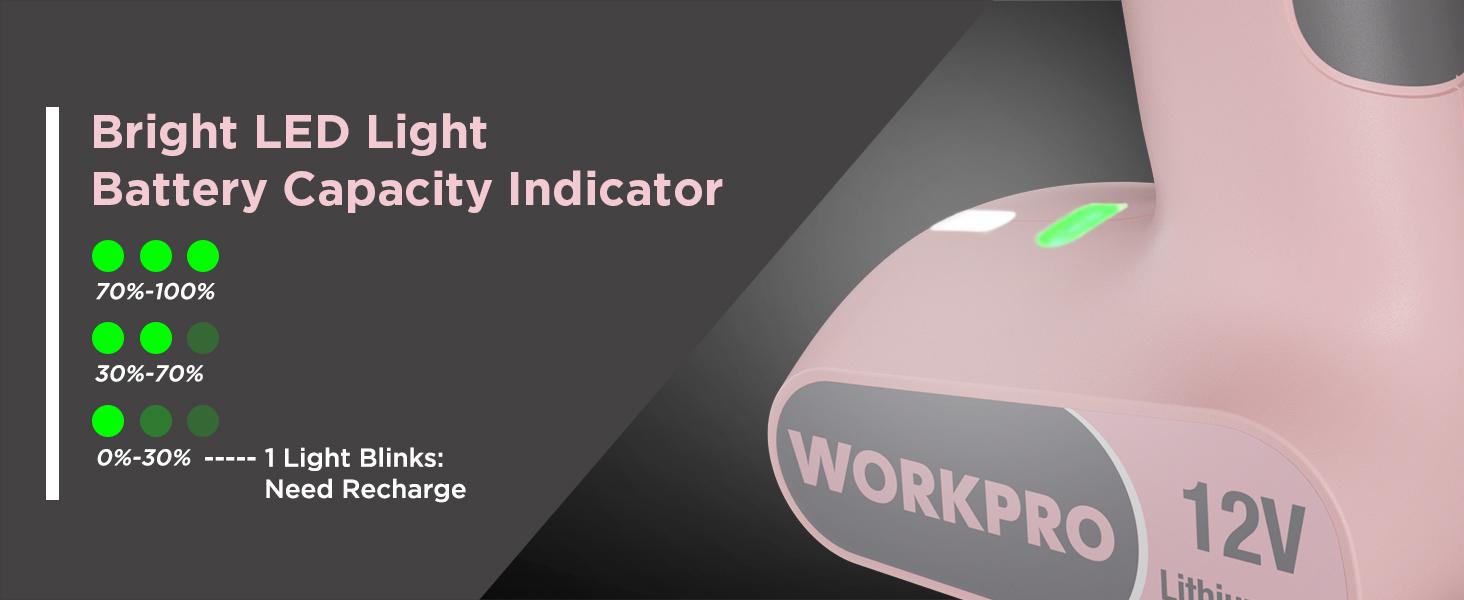 #SpringGlowUp WORKPRO Pink Cordless Drill Driver Set, 12V Electric Power Drill Tool Kit with 6 Pcs Bits, 3/8-Inch Keyless Chuck, Variable Speed, 18 Touque Setting, Type-C Charge Cable, Led Light, Pink Ribbon