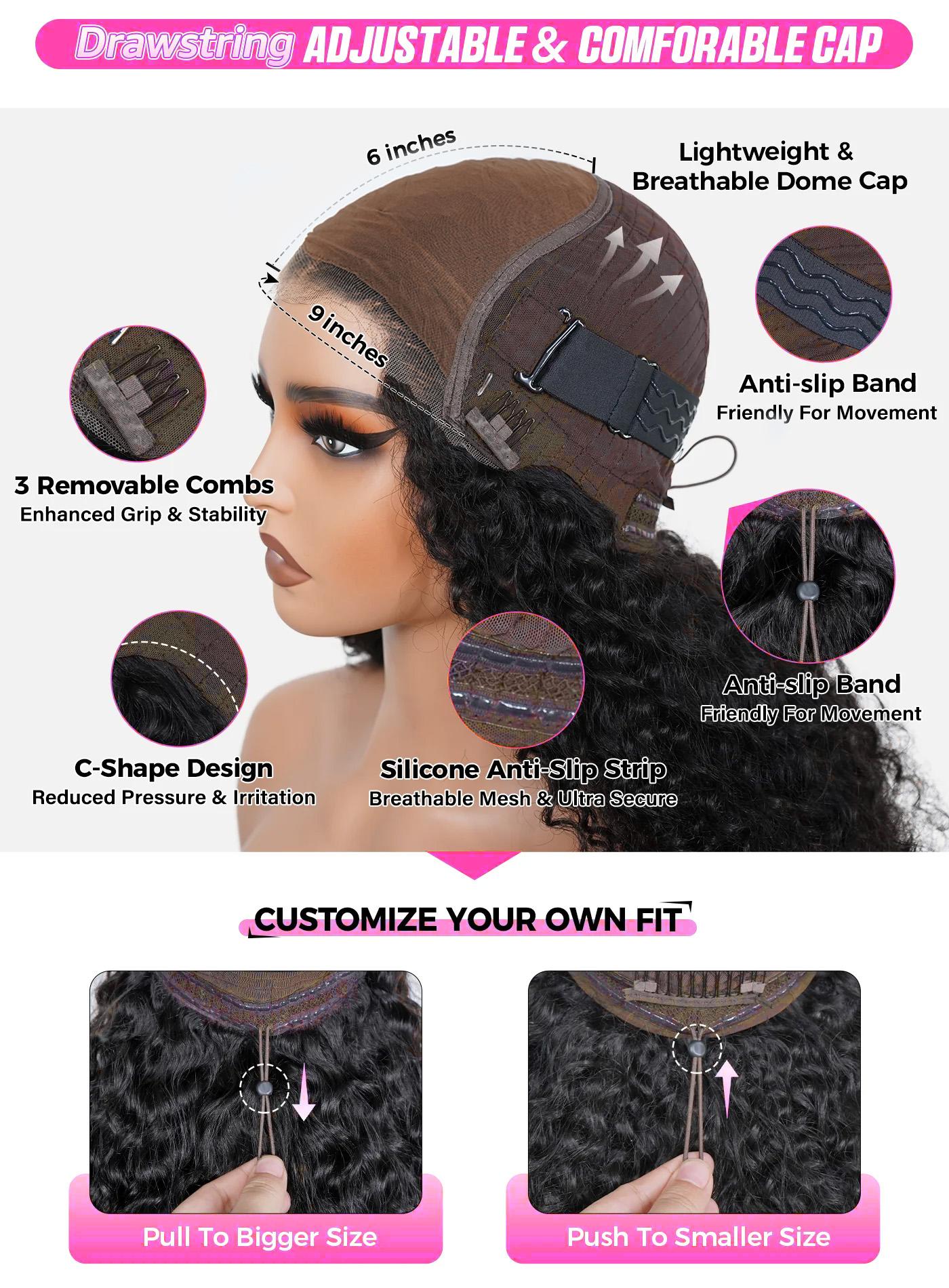 [Clearance Sale] CurlyMe Wear Go Straight Hair 9X6 Pre-bleached Mini Knots Pre-cut Lace Frontal Glueless Wig with Adjustable Drawstring-Natural Black