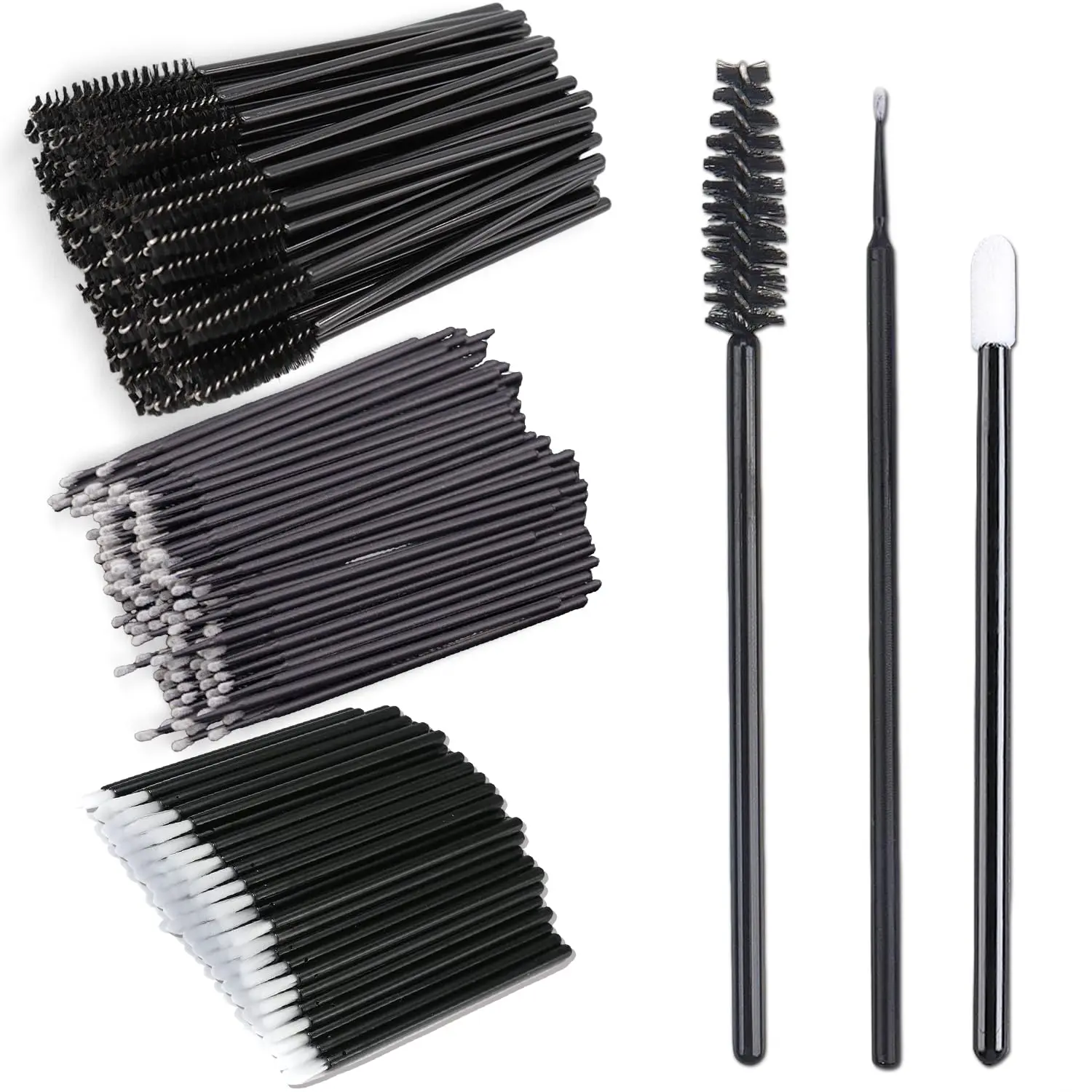 Halloween Fall Gift 200Pcs Eyelash Extension Kit – Black Lash Spoolies, Mascara Wands, Lip Brushes & Disposable Micro Swab Applicators