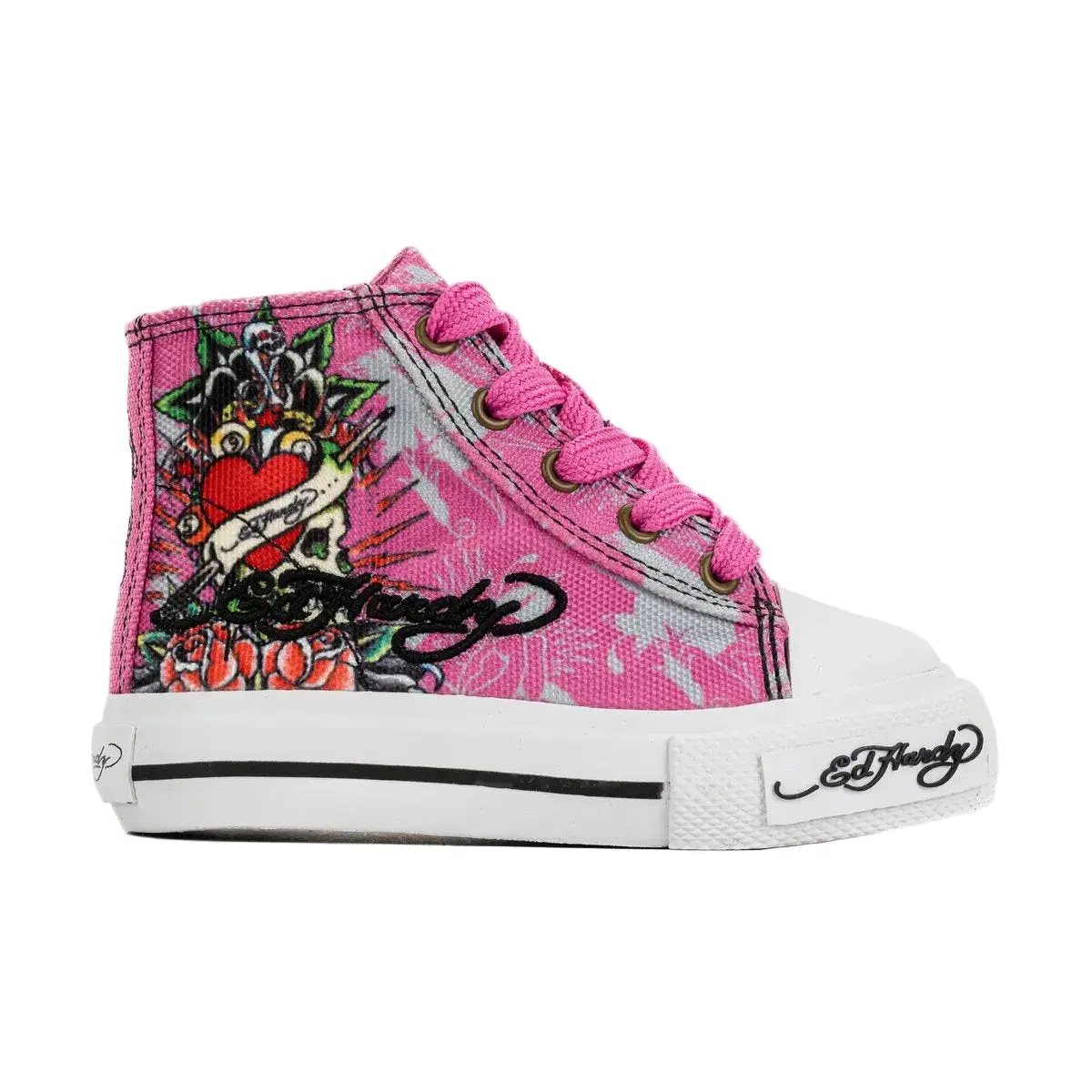 Ed Hardy Skull High Top Pink White TD Fashion Shoes New