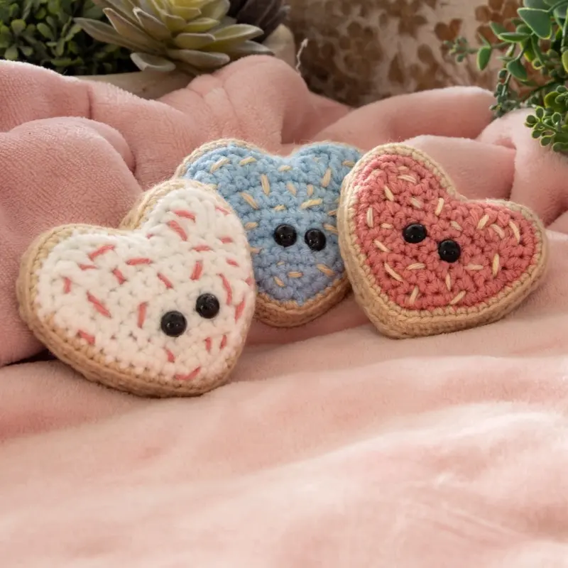 Handmade Plush Crochet Heart Shaped Sugar Cookies
