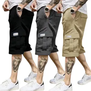 Men's Three-Piece Short Set Casual Loose Large Pocket Cargo Shorts Summer Trend Straight-Leg Workwear Five-Point Shorts Men's Clothing Beige Ash Green Black shorts for men