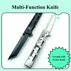 EDC multi-function folding pocket knife with slingshot attachment, stainless steel blade, ergonomic handle, perfect gift for men, camping gear gift, survival tool, unboxing tool