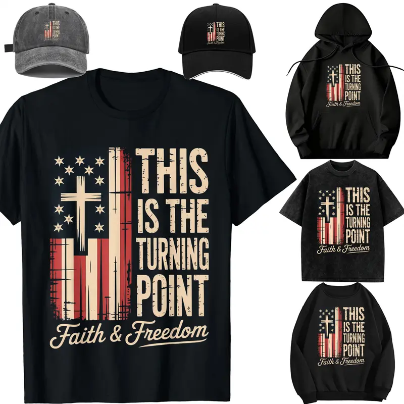 Family set-DIY-Unisex-Long sleeves / With a hat / For children/This is The Turning Point Patriotic Faith USA T-Shirt