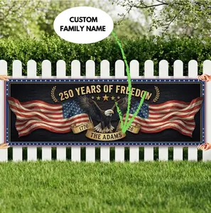 [ Custom ] Family Name Banner Personalized 250 Years Freedom Banner, American Eagle Patriotic