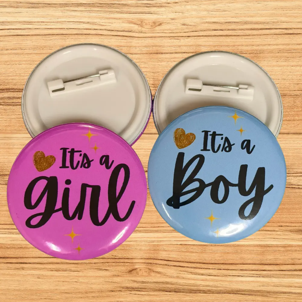 It’s a Girl & It’s a Boy Gender Reveal Buttons – 2.25" Party Pins