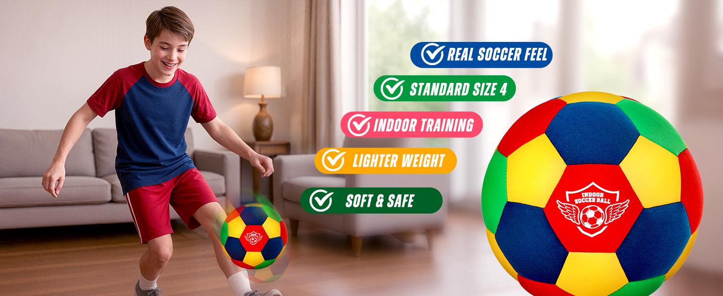 Hope rock House Soccer Ball, Indoor Soccer Ball Size 4 for Boys Girls, Soft Inside Kids Home Ball for Silent Dribble, Perfect for Kids Birthday Christmas Gift for Soccer Player 8-12