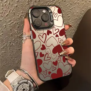 Phone case: 1pc Red Heart Pattern Phone Case Suitable for Apple iPhone 17 16 15 14 13 12 11 PRO MAX PLUS,AIR and iPhone XR XS MAX 7 8Plus 16E SE Antidrop Phone Case Vintage Girlish Style Cute Fashion Can Be Given to a Lover Can Be Given to Friends