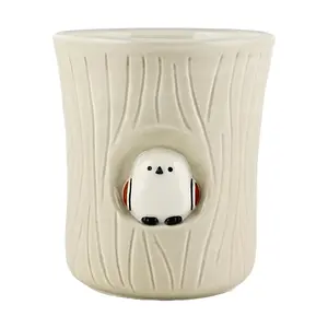 Decole Concombre "Stump Mug" - Adorable Long-Tailed Tit Ceramic Cup, 82x95mm, Cute Japanese Drinkware for Daily Use