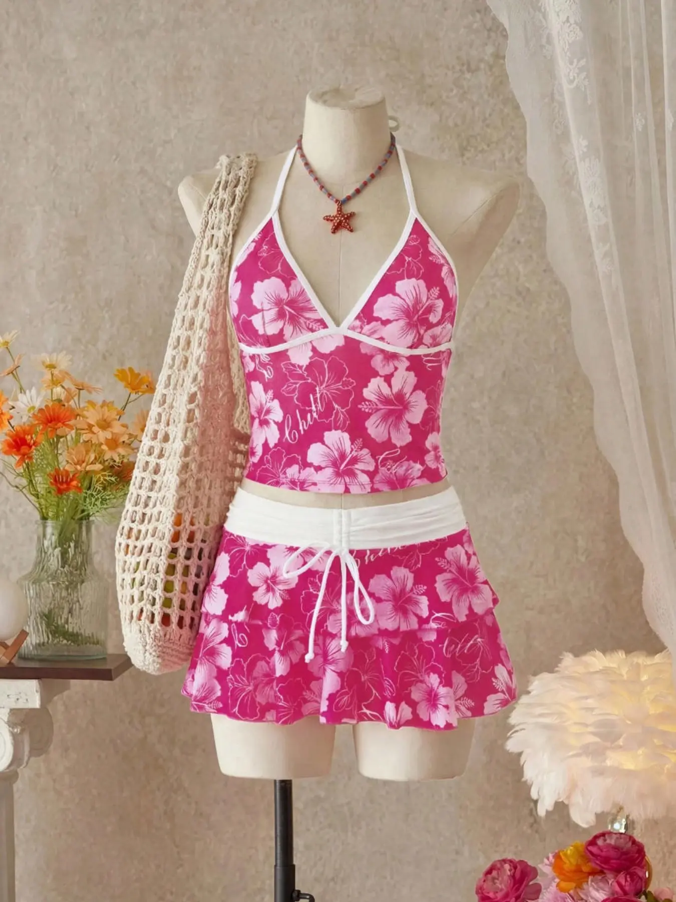 3 Piece Floral Print Tankini Set, Exotic Fashion Swimwear for Beach Parties, Trendy and Sexy Summer Swimsuit, Elegant Print Swimsuit, Tankini Swimsuits Women, Tankini Bathing Suits