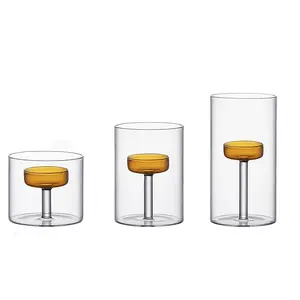 A set of 3 light luxury glass windproof candle holders, wedding Valentine's Day table decoration, romantic atmosphere ornament