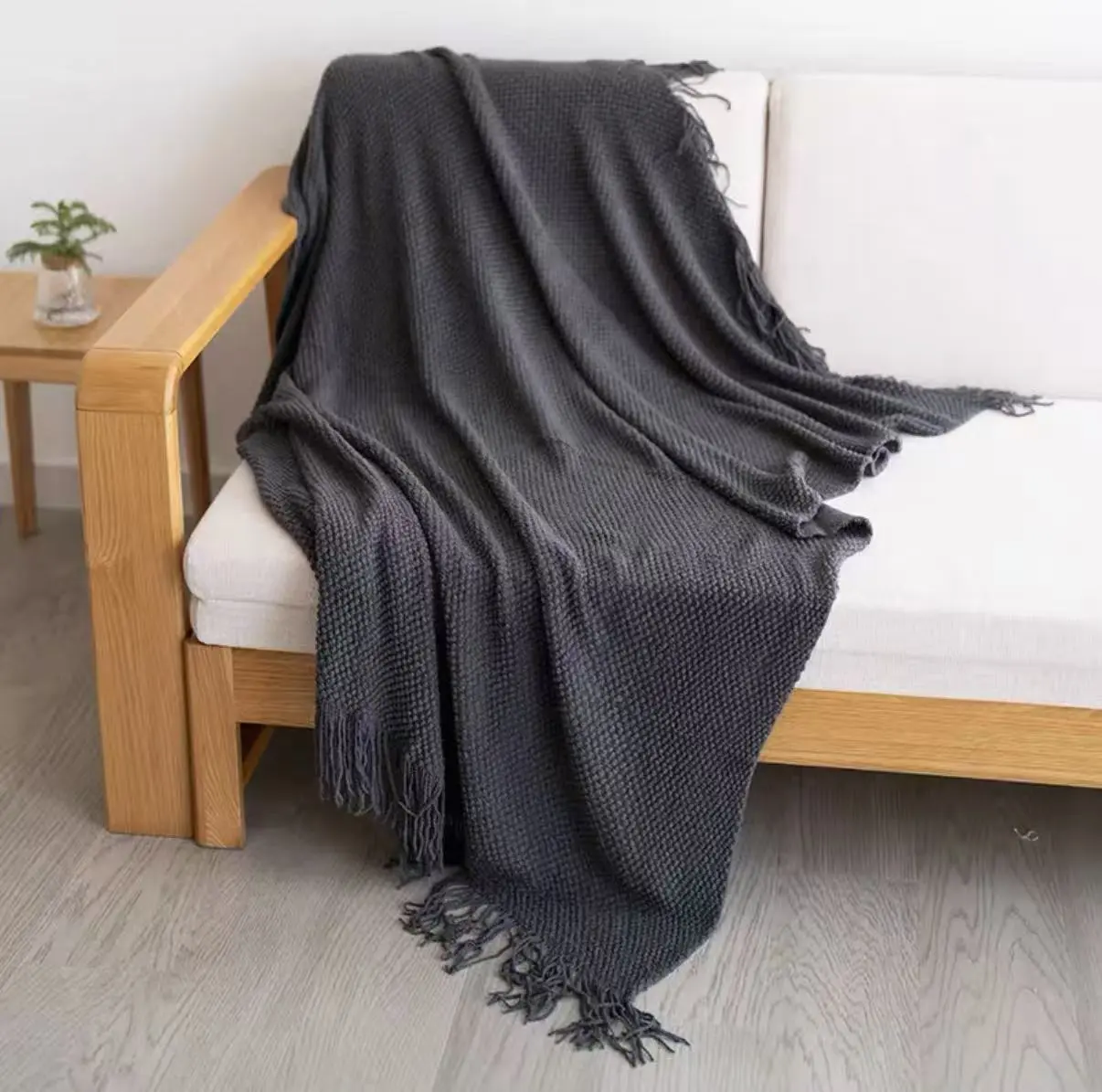 100% Cotton Waffle Knit Throw Blanket Soft Comfortable Cozy Neutral Aesthetic Blanket For Bed Sofa Home Decor All Season