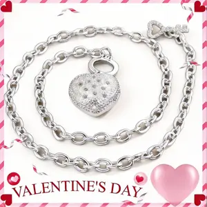 Women's 925 Sterling Silver plated Necklace Noble Heart Pendant Necklace  Rolo Chain 19.86‘’ Birthday Party Jewelry Necklace Accessories Valentine's gift