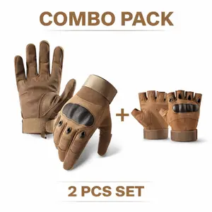 Tactical Gloves Combo – Touchscreen Full Finger Gloves & Half Finger Tactical Gloves with Knuckle Protection, Anti-Slip Grip for Riding, Cycling & Outdoor Activities
